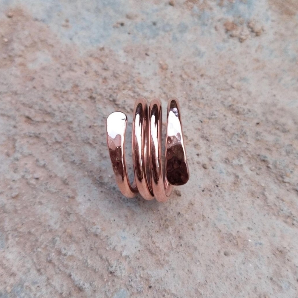 Hammered Copper Wrap Ring, Adjustable Arthritis T… - image 2